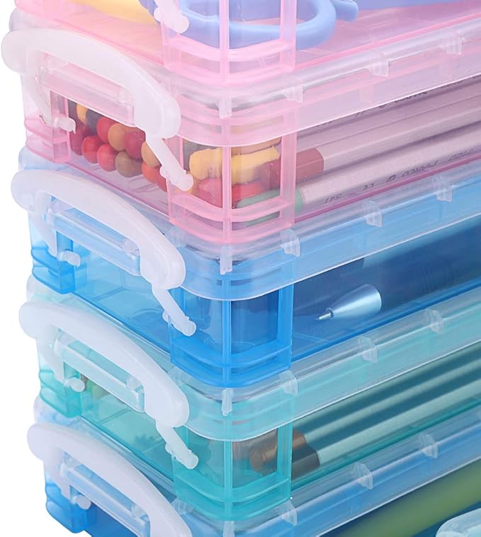 BTSKY Large Capacity Pencil Box, Office Supplies Storage Organizer Box, Brush Painting Pencils Storage Box Watercolor Pen Container Drawing Tools(3 Colors 6 Pack)