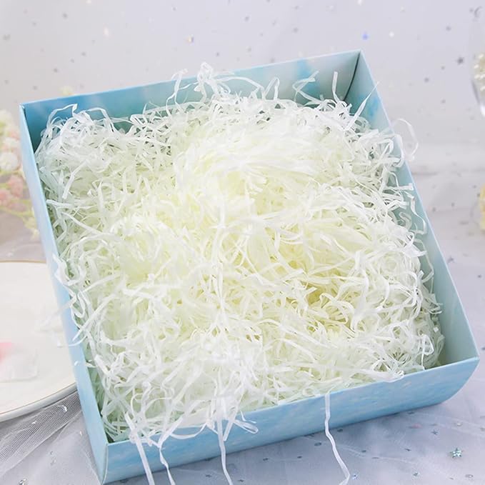 Raffia Paper Shreds, 100g Shredded Paper for Gift Box, Crinkle Cut Paper Shred Filler for Gift Wrapping & Basket Filling(Creamy-white)