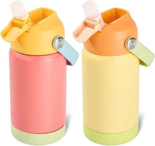 Kerilyn 12oz Kids Water Bottle 2 Pack, Stainless Steel Insulated Water Bottle Bulk, Toddler Cups with Straws Leak-Proof, Kids Water Bottles for School Boys Girls, BPA Free, 2 Piece Set Sweet Couple