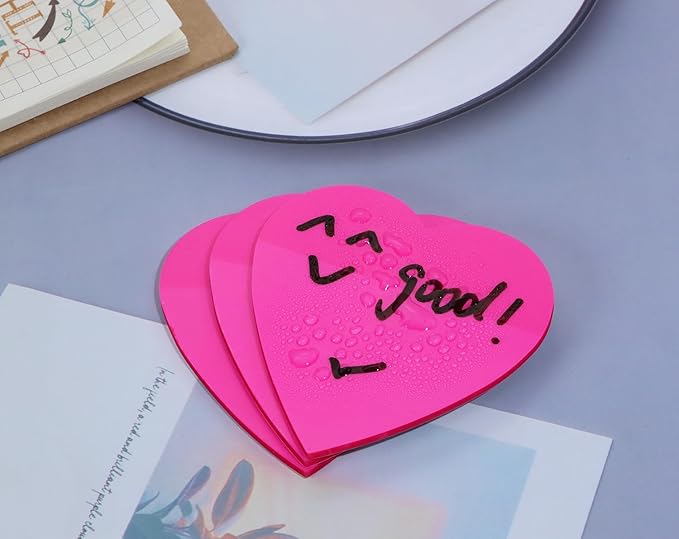 ONLYKXY 3 Pack Heart Shaped Transparent Sticky Notes 2.8X2.8in Waterproof Self-Stick Book Tabs 150 Sheets PET Markers Sticky Notes Pad (Rose Red)