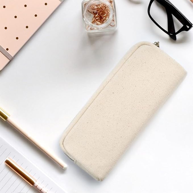 Pencil Pen Case, Canvas Pencil Pouch Big Capacity Pen Bag with Zipper Durable Stationary Storage Bag for Adult Students Officers