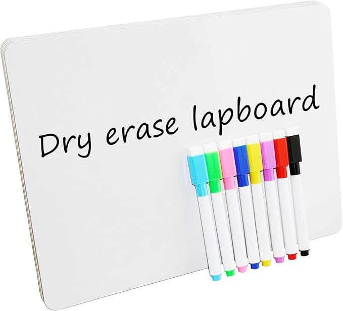 6 Pack Dry Erase LapBoards Double Sided 11.2 x 8.3 Inch Dry Erase Boards with 8 Pcs Markers Whiteboards for Office Students Classroom Teacher Supplies