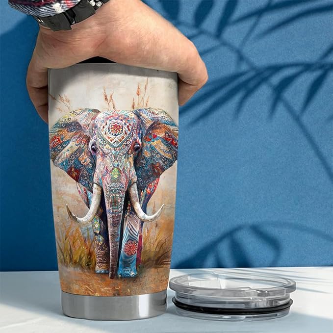 SANDJEST Elephant Tumbler 20oz Stainless Steel Insulated Coffee Travel Mug Cup for Women Girls on Birthday Christmas Mothers Day