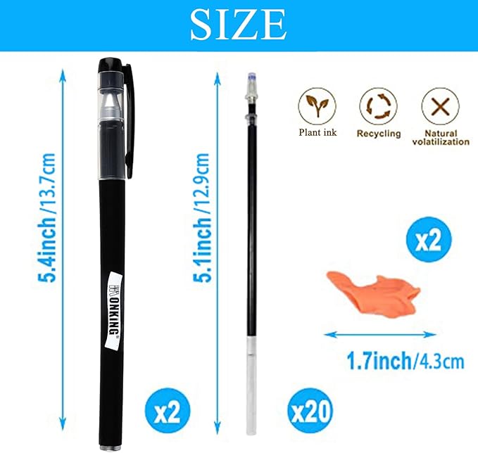 Monking 20Pcs Magical Pen Refills Reusable Magic Practice Copybook,Drawing Pen of Invisible Ink, (20 pcs Blue Refills +2 Pens)