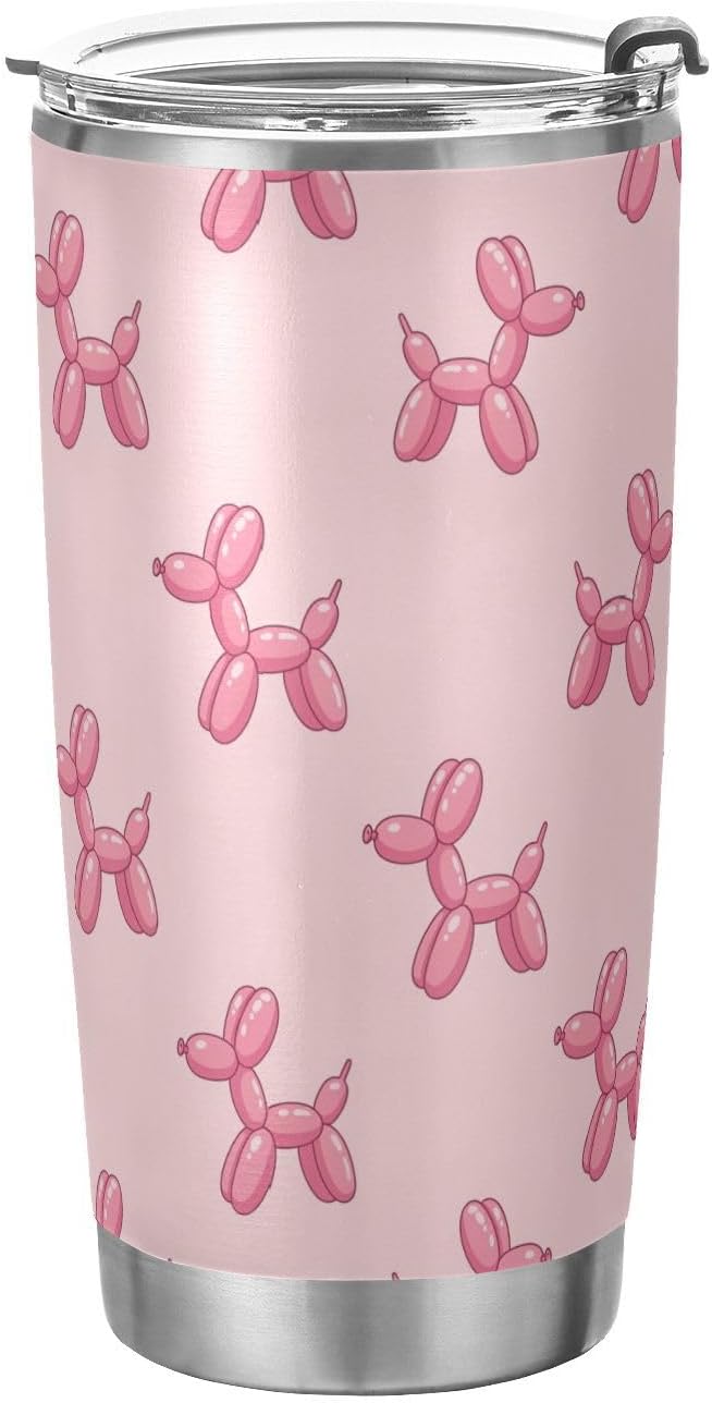 Balloon Dogs Pink 20oz Tumbler with Lid and Straw Travel Coffee Cup Mug Insulated Tumblers Drinking Mugs Water Bottle Cups Stainless Steel Cup Tea Mug