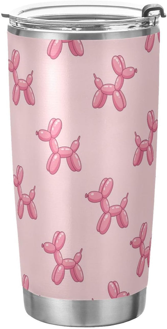 Balloon Dogs Pink 20oz Tumbler with Lid and Straw Travel Coffee Cup Mug Insulated Tumblers Drinking Mugs Water Bottle Cups Stainless Steel Cup Tea Mug