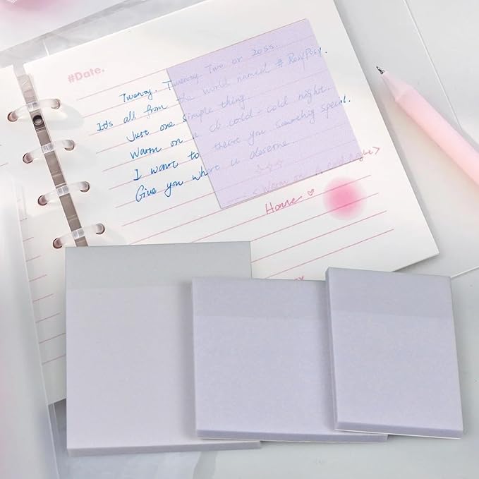 3 Pack Waterproof Sticky Notes, Transparent Sticky Notes, Glitter Sticky Notes Sets,3 Sizes: 2x2.99In,2.99x2.99In, 2.99x3.97 in for Home School Office (3, Purple)