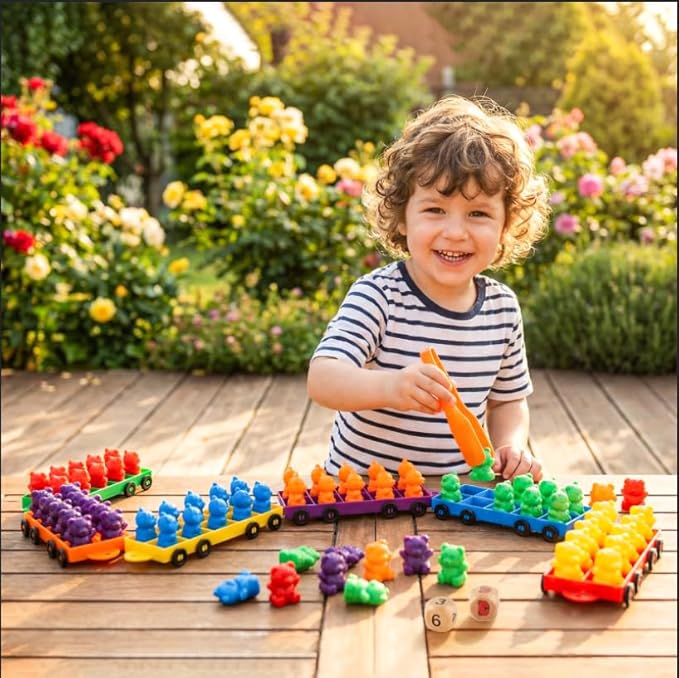 Bmag Counting Bears with Matching Trains, Preschool Learning Toys Color Recognition and Math Learning Games, STEM Educational Toy Gift for Kids Age 3 4 5 Year Old Boys Girls