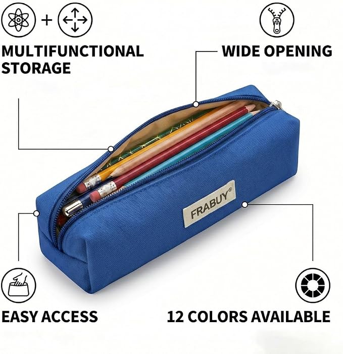 Canvas Pencil Case Pouch,Multipurpose Pen Bag Stationery Royal Blue | Heavy-duty canvas, smooth alloy zipper, cute organizer for girls and boys, ideal for stationery, cosmetics, tech gear