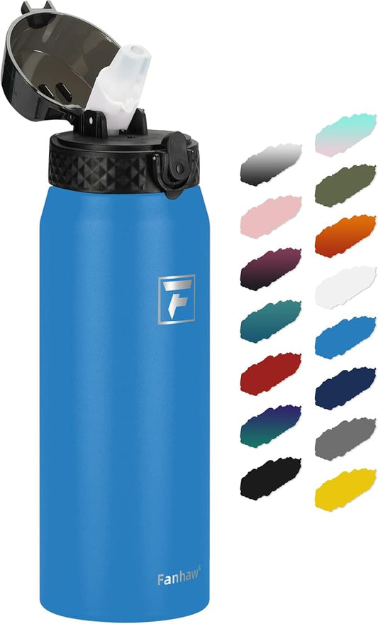 Fanhaw 24 Oz Kids Insulated Stainless Steel Water Bottle with Straw Lid, Leakproof & Anti-Dust Everyday Use Bottle for School, Women & Men, Back to School Essentials (Sky Blue)