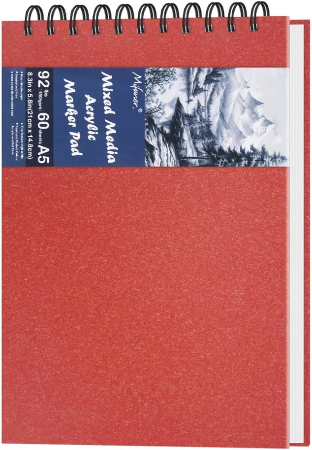8.3" x 5.8" Hardcover Sketchbook,Top Spiral Bound Mixed Media Sketch Pad,60 Sheets 92lb/150 GSM Acid-Free Drawing Paper,Small Travel Artist Journal Notebook for Adults Beginners,Art Supplies.Red