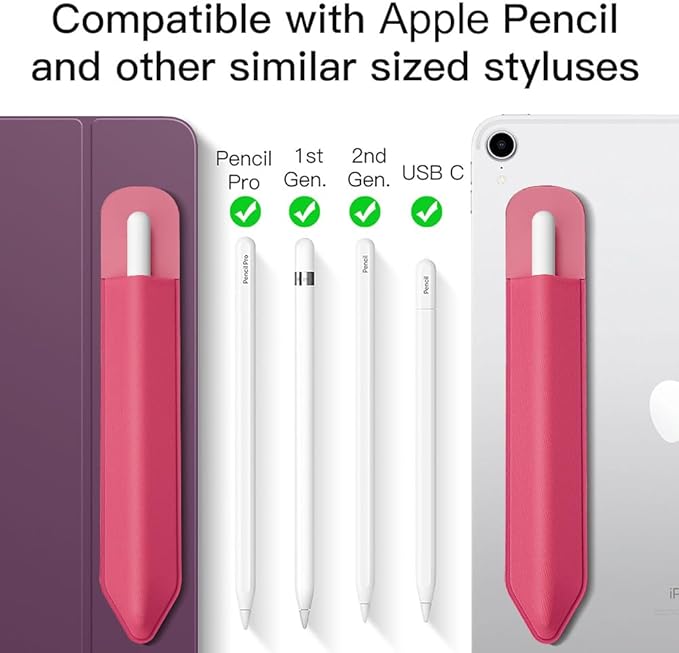 MoKo Pencil Holder Sticker Fit Apple Pencil Pro,Apple Pencil (USB-C),Apple Pencil 1st/2nd Generation,Elastic Pencil Pocket Pouch Adhesive Sleeve Attached to iPad Case for Stylus Pens, Watermelon Red