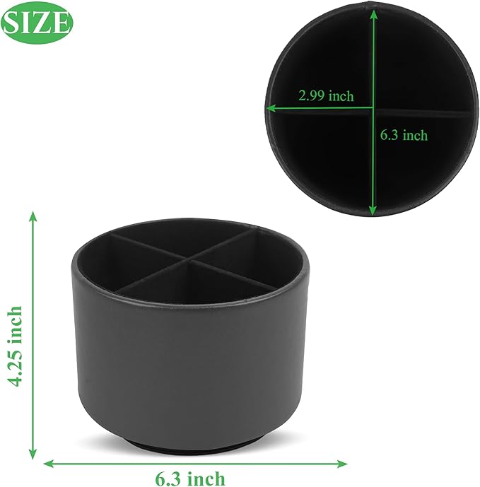Round Leather Art Supply Organizer,Remote Control Holder,360 Degree Spinning,Multi-Functional Pencil Holder,4 Compartments Desktop Stationary Organizer(1-Sheep Black)