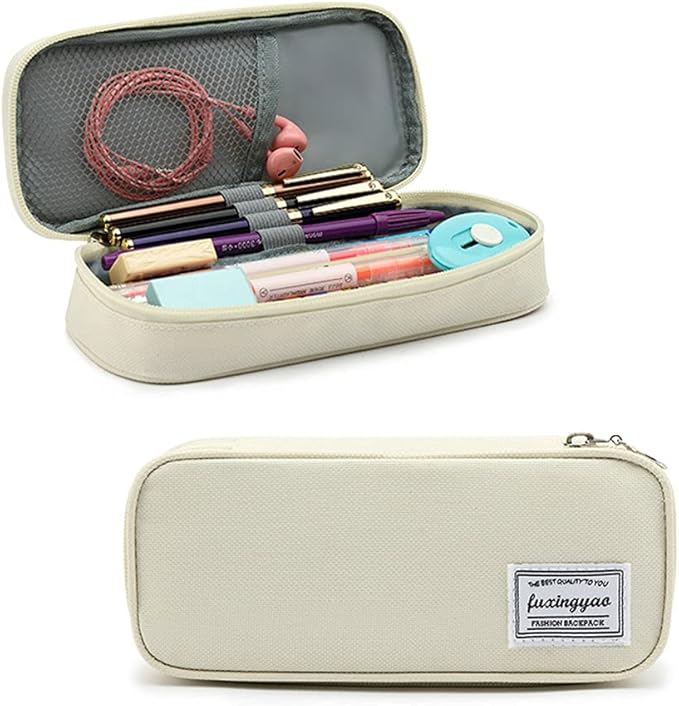 FUXINGYAO Pencil Case, Multi- Slot Pencil Pouch, Portable Pencil Bag, Pen Case for& Office(White)
