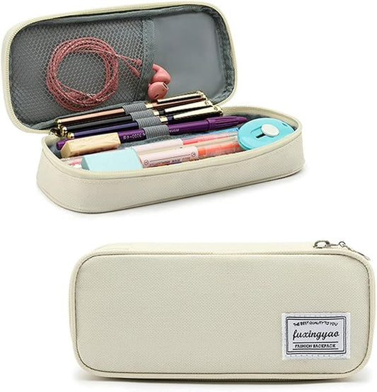 FUXINGYAO Pencil Case, Multi- Slot Pencil Pouch, Portable Pencil Bag, Pen Case for& Office(White)