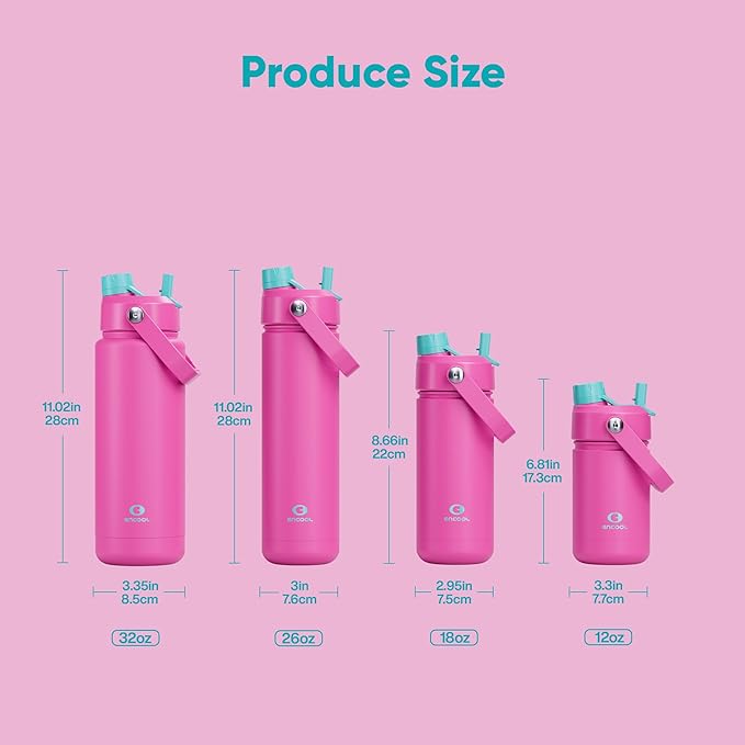 ENCOOL Insulated Water Bottle with Straw Stainless Steel Water Bottle, Leak-Proof, BPA-Free, Double Wall Vacuum Keeps Cold for 24 Hours for Sports, Travel, School (26 oz, Light Crimson)