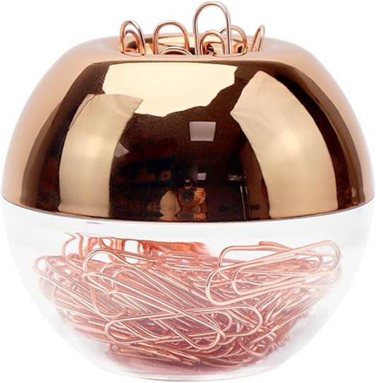 Rose Gold Paper Clip Holder Magnetic Paper Clips Dispenser with 100pcs Paperclips for Desk Office School Home Organizers Accessories Gift Idea (Rose Gold)
