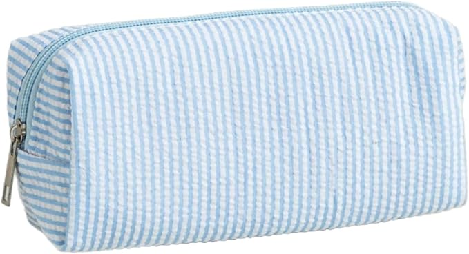 Cute Large Capacity Pencil Case | Aesthetic Striped Pencil Pouch for Office Supplies Organizer (Blue)