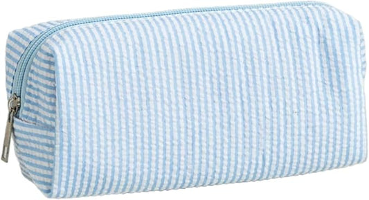 Cute Large Capacity Pencil Case | Aesthetic Striped Pencil Pouch for Office Supplies Organizer (Blue)