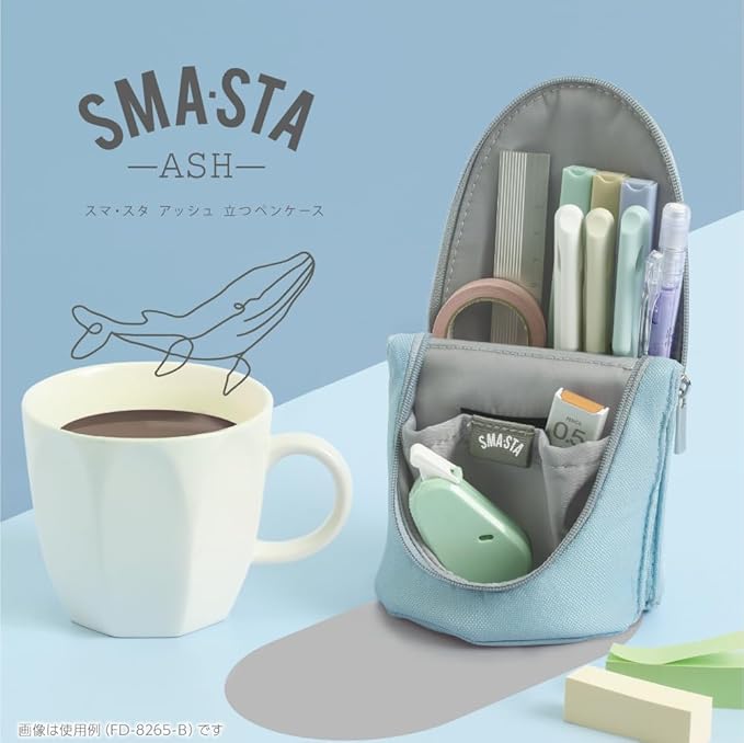 Sonic Sma-Sta Ash Standing Pen Case, Workspace Bag, Tech Accessories Organizer, Makeup Bag, Pencil Pouch Converts Into Smartphone Stand, Cosmetics Holder, and more, FD-8265-B, Blue