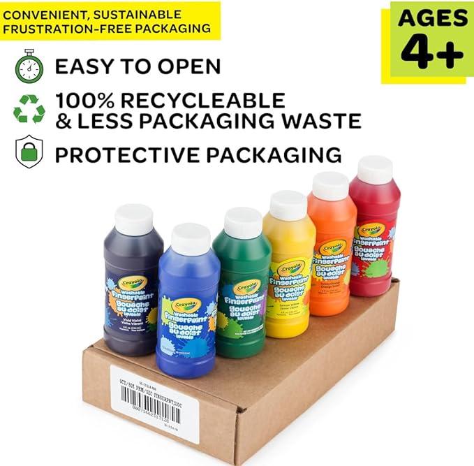 Crayola Washable Finger Paints (6ct), Teacher Classroom Must Haves, Toddler Paint Set, Nontoxic Finger Paint for Kids, Arts & Crafts Supplies for Toddlers [Amazon Exclusive]