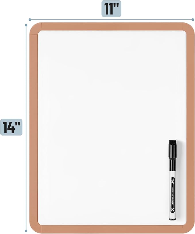 Mr. Pen- Dry Erase Board, 14” x 11” with a Black Dry Erase Marker, Copper Tan Frame, Small Mini White Board for Students, Fridge, Wall, Locker, Includes Double Sided Tapes