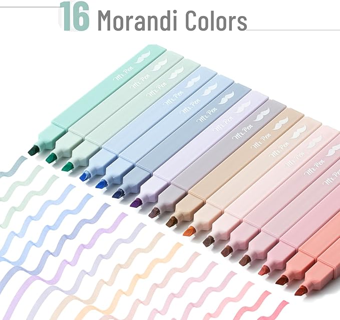 Mr. Pen- Aesthetic Highlighters No Bleed, 16 Pack, Morandi Colors, Chisel Tip, Cute Highlighters Assorted Colors for Journaling, Highlighting, Underlining, Fast Dry, Back to School Supplies