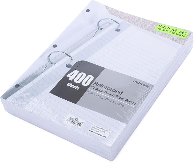 Mintra Reinforced Filler Paper (400 Sheets (4pk of 100), College Ruled)