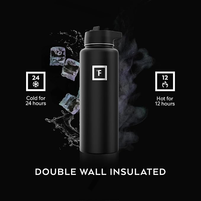 IRON °FLASK 40 oz Wide Mouth Water Bottle with 3 Lids | Insulated Stainless Steel Sports Water Bottle with 3 Leakproof Lids - BPA Free, Cold 24 Hrs, Sweat Free (Cobalt)