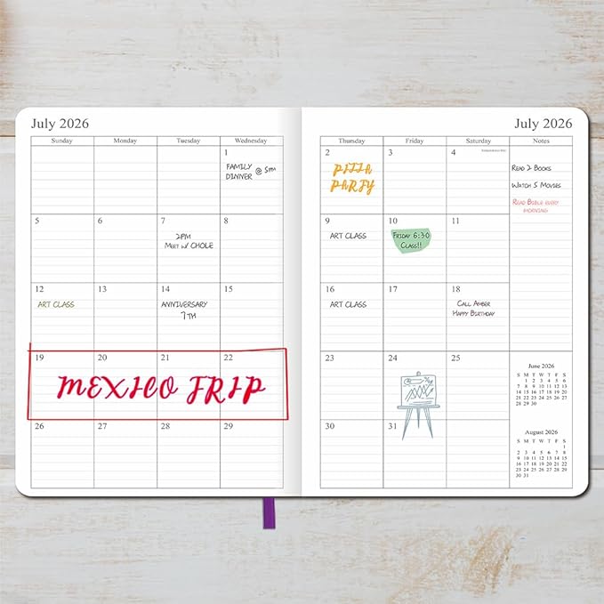 26-27 Academic Planner - Weekly and Monthly Planner, Jul 2026 - Jun 2027, Vegan Leather Cover, Elastic Closure, 7”x9.25”, Purple