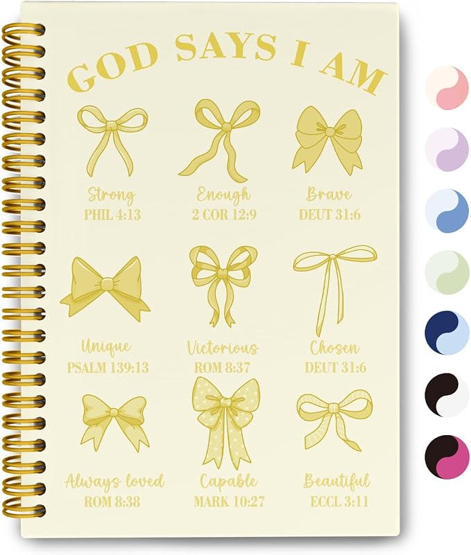THDSE Bible Journal for Women, Christian Prayer Journal Notebook Gifts for Teen Girls Kids, Bible Study Supplies, Cute Bows Church Faith Journaling Hardcover Spiral Notebook 5.5 X 8.3(Baby Yellow)