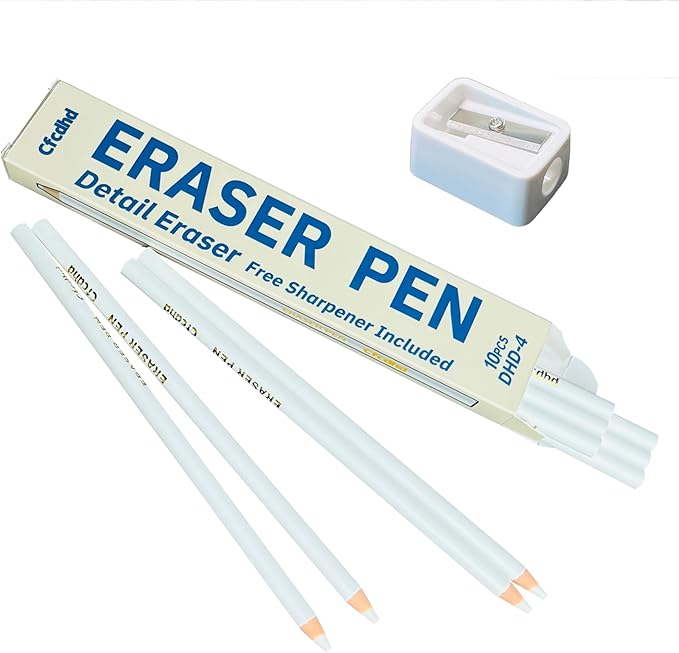 Precision Eraser Pen 10-Pack, Pencil Style Art Eraser for Sketching Drawing Detailing Drafting, Smudge-Free Clean Erasing for Artists Students School Office Supplies