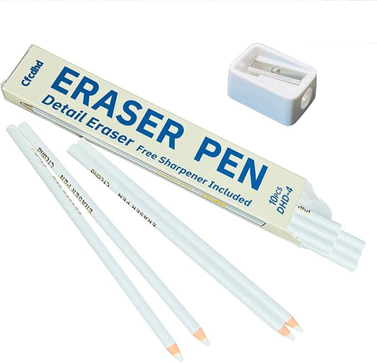 Precision Eraser Pen 10-Pack, Pencil Style Art Eraser for Sketching Drawing Detailing Drafting, Smudge-Free Clean Erasing for Artists Students School Office Supplies