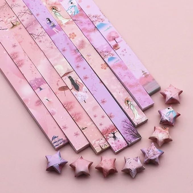 Origami Paper Stars, Colorful Handcraft Origami Lucky Star Paper DIY Paper Arts Creativity Hand Art Crafts (Cherry Blossom Girl(540) sheets)