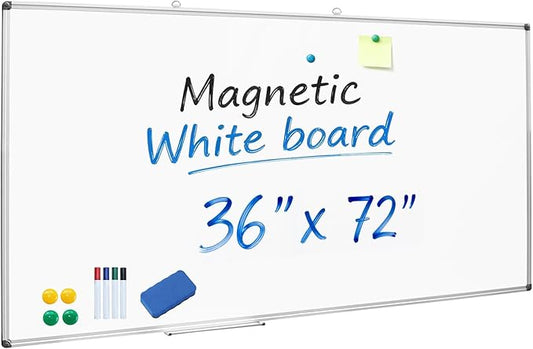 XIWODE 72"x36" Large Presentation Whiteboard, Magnetic Dry Erase Board Aluminum Frame Wall-Mounted with Long Pen Tray for Office Conference School
