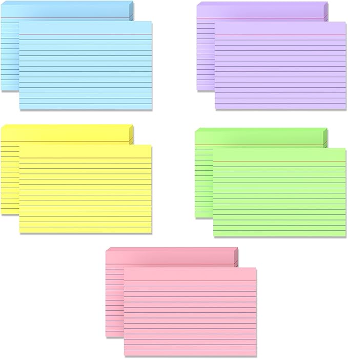 Index Cards 4x6, 200 Count Colored Flash Cards, Lined Flashcards Notecards, Note Cards for Studying, 180GSM Study Card, 5 Pack of 40