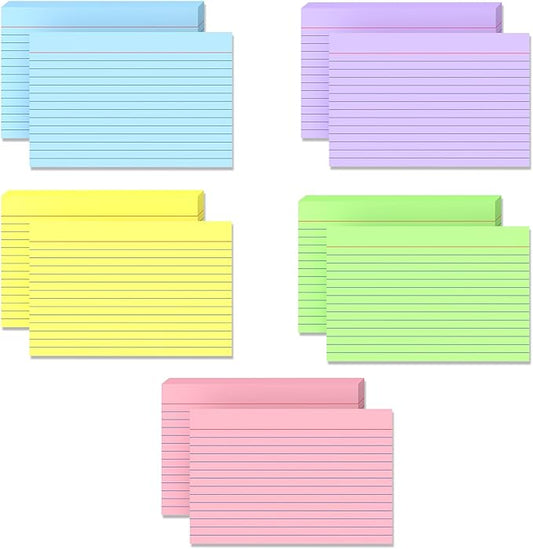 Index Cards 4x6, 200 Count Colored Flash Cards, Lined Flashcards Notecards, Note Cards for Studying, 180GSM Study Card, 5 Pack of 40