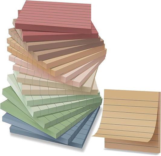 (16 Pack) Lined Sticky Notes 3x3 in Ruled Stickies Super Sticking Power Memo Pads Vintage Colors