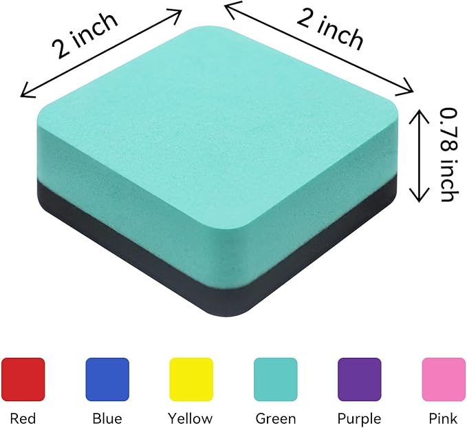 Dry Erase Erasers, 24 Pack Magnetic Whiteboard Erasers for Kids and Students, Mini Dry Erase Board Erasers for Classroom Home, and Office (Square, 6 Color)