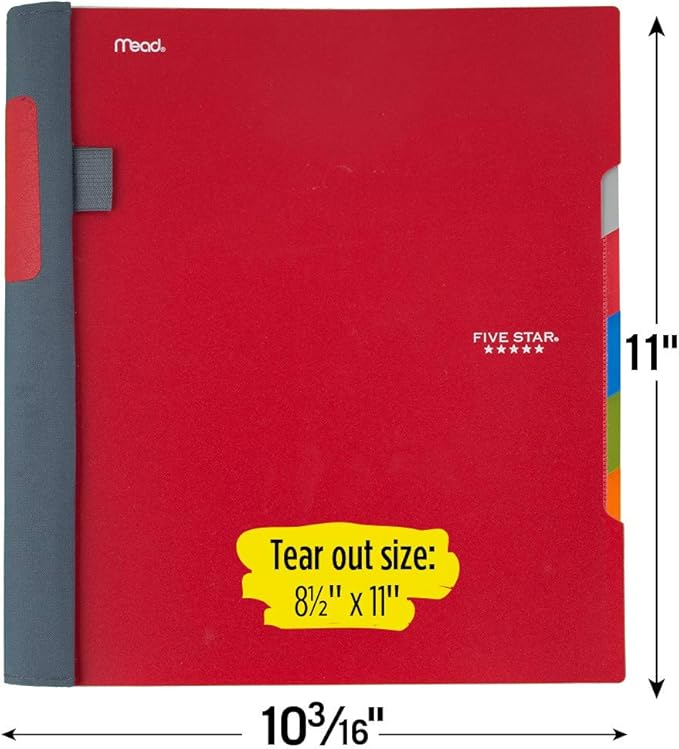 Five Star Advance Spiral Notebook, 5 Subject, College Ruled Paper, 200 Sheets, 11" x 8-1/2, Color Selected For You (06326)