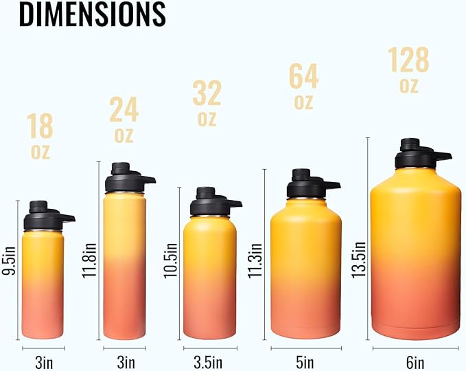Fijinhom 18 oz Insulated Water Bottle with Handle, 304 Stainless Steel Water Bottles with Wide Mouth, Double Wall Vacuum Sports Water Bottle, BPA Free, Keep Cold and Hot, Yellow&Orange