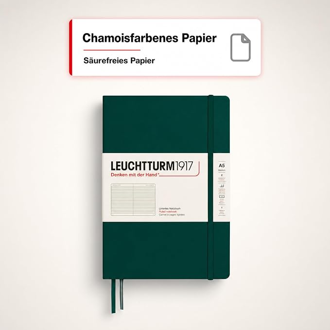 LEUCHTTURM1917 - Notebook Hardcover Medium A5-251 Numbered Pages for Writing and Journaling (Forest Green, Ruled)