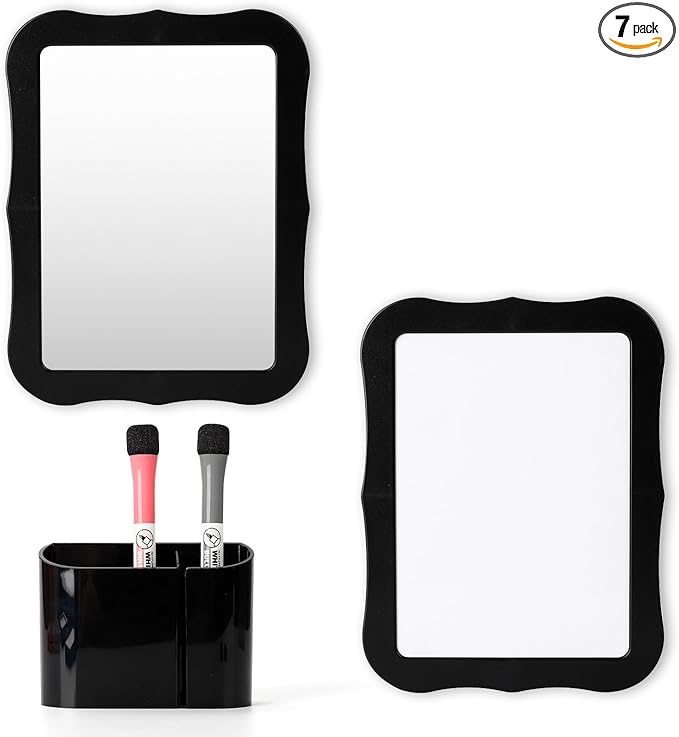 Locker Accessories for Girls Boys with Locker Mirror, Magnetic Whiteboard, Cute Smiley Face Magnets, Back-to-School Locker Decorations, Ideal for Office School Locker (Black Locker Decor Set)