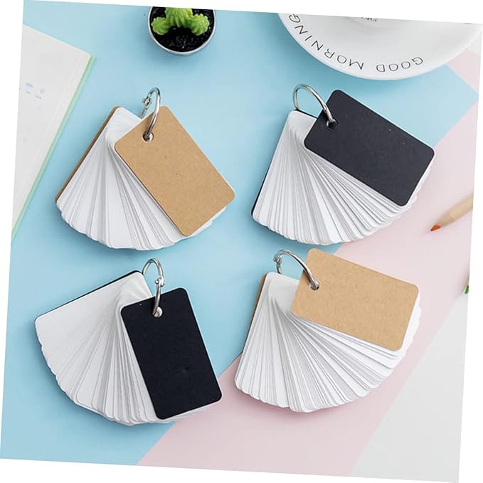 DOITOOL 4pcs Blank Flashcards Notepad with Binder Rings Simple Style Memo Cards for Students Portable Memory Cards for Note Taking and Learning Black Kraft Paper