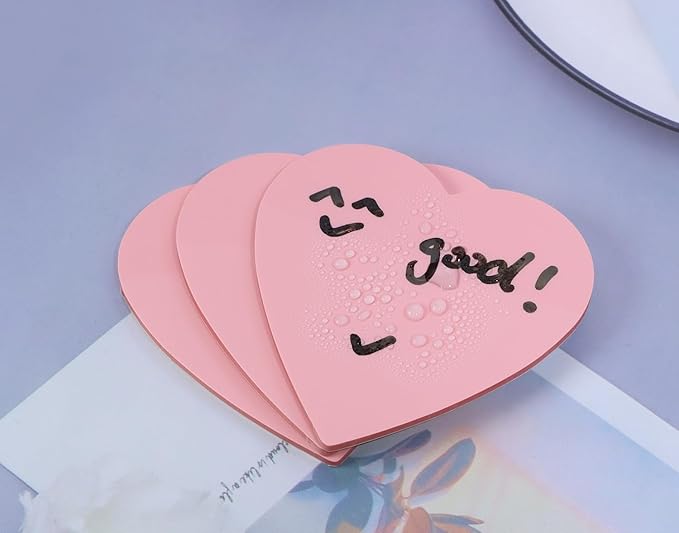 ONLYKXY 3 Pack Heart Shaped Transparent Sticky Notes 2.8X2.8in Waterproof Self-Stick Book Tabs 150 Sheets PET Markers Sticky Notes Pad (Pink)