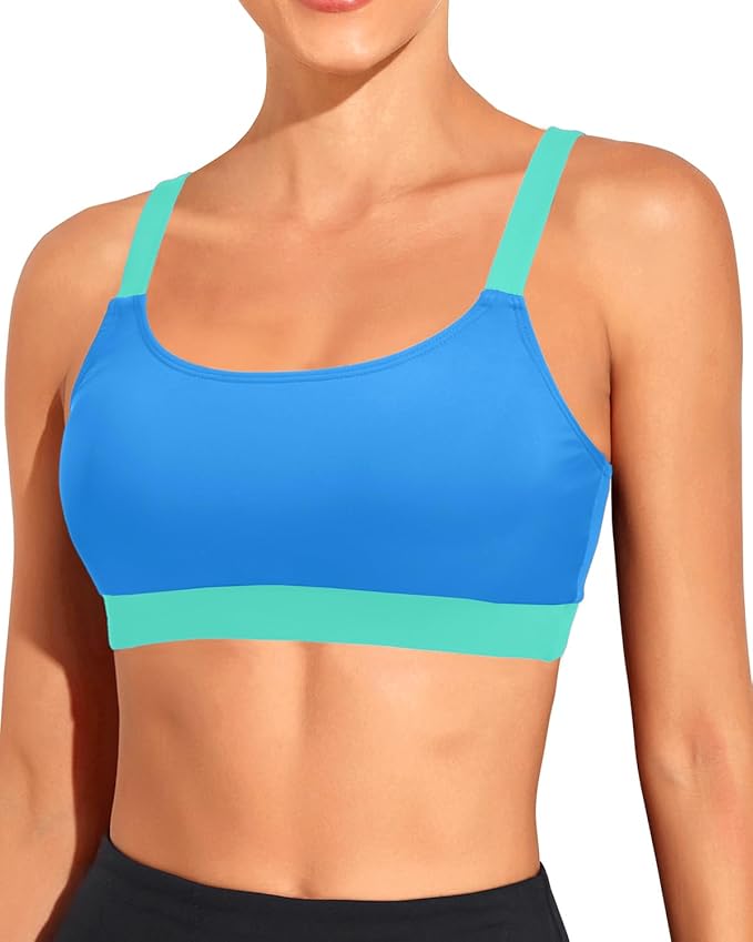 Tempt Me Women Sports Bra Bikini Tops Scoop Neck Bathing Suits Top Padded Swim Crop Tops Only