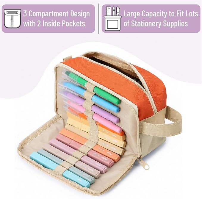 Mr. Pen- High Capacity Pencil Case, Large Pencil Pouch with 3 Compartments and 2 Pockets, Large Pencil Bag with Smooth Zipper, Cute Pencil Case Pouch Organizer, School Supplies for Teens