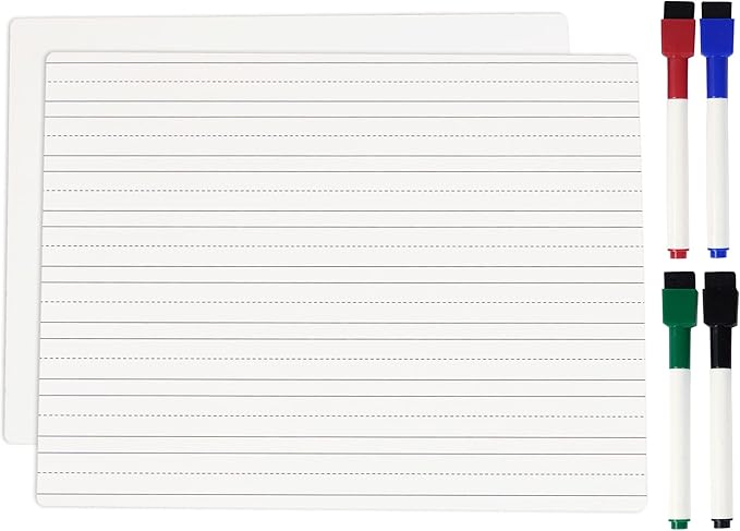 Dry Erase Board for Kids 9 x 12 Double Sided Lined/Blank Dry Erase Lapboard W/ 4 Markers for Home/School (1 Piece/Set)