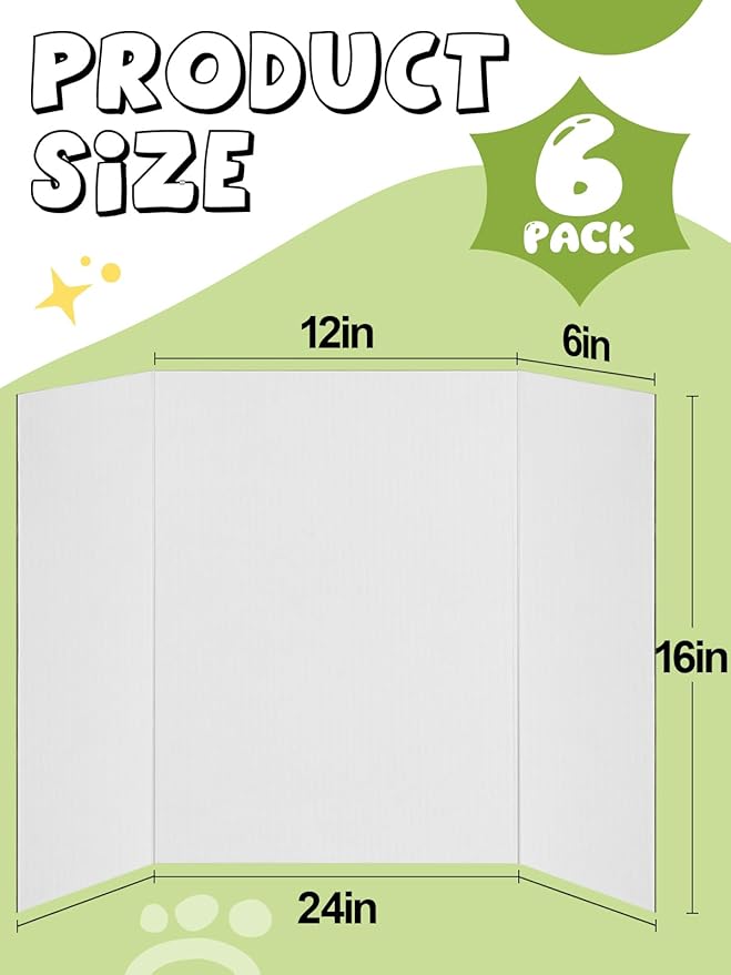 Small Trifold Poster Board 24" x 16" - Premium Quality Thick White Presentation Boards for Science Fair School Project, Display Board for Classroom Business Supplies (6Pcs)
