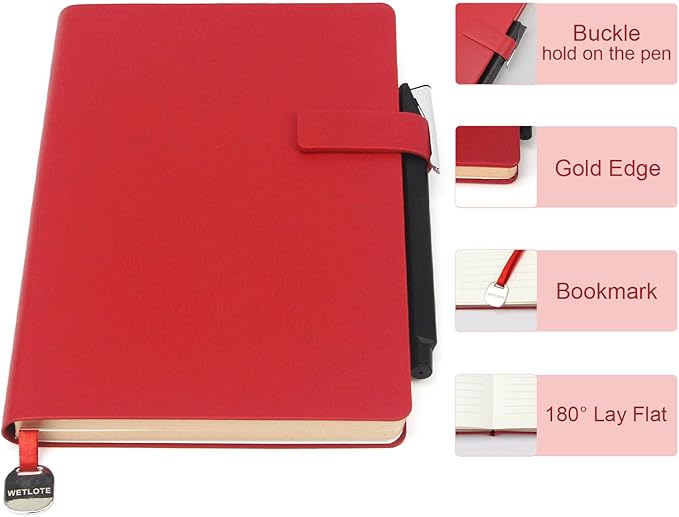 Softsided Notebook - 5.7"x 8.4" - upgraded texture, classic line design, paper for smooth writing, elegant hangtag detail, with box, perfect for both gift and personal use(Red)